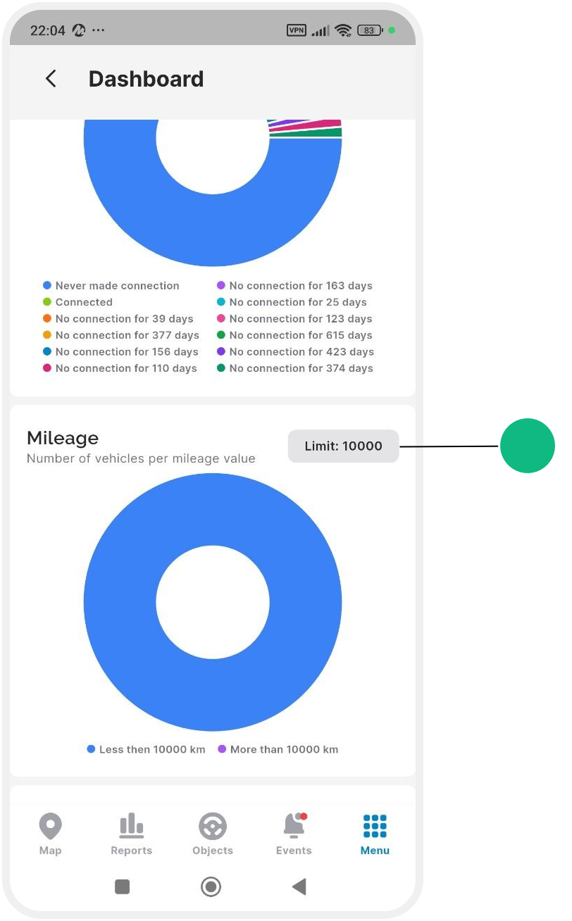 User menu and settings
